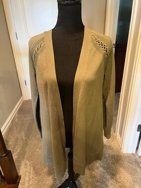 89th & Madison Olive Green Open Cardigan with Braided Shoulder Detail